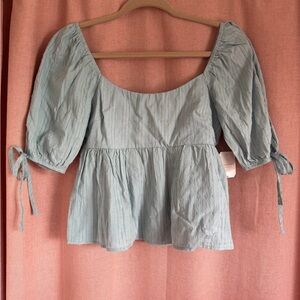 Altar'd State Light Blue Puff Sleeve Blouse